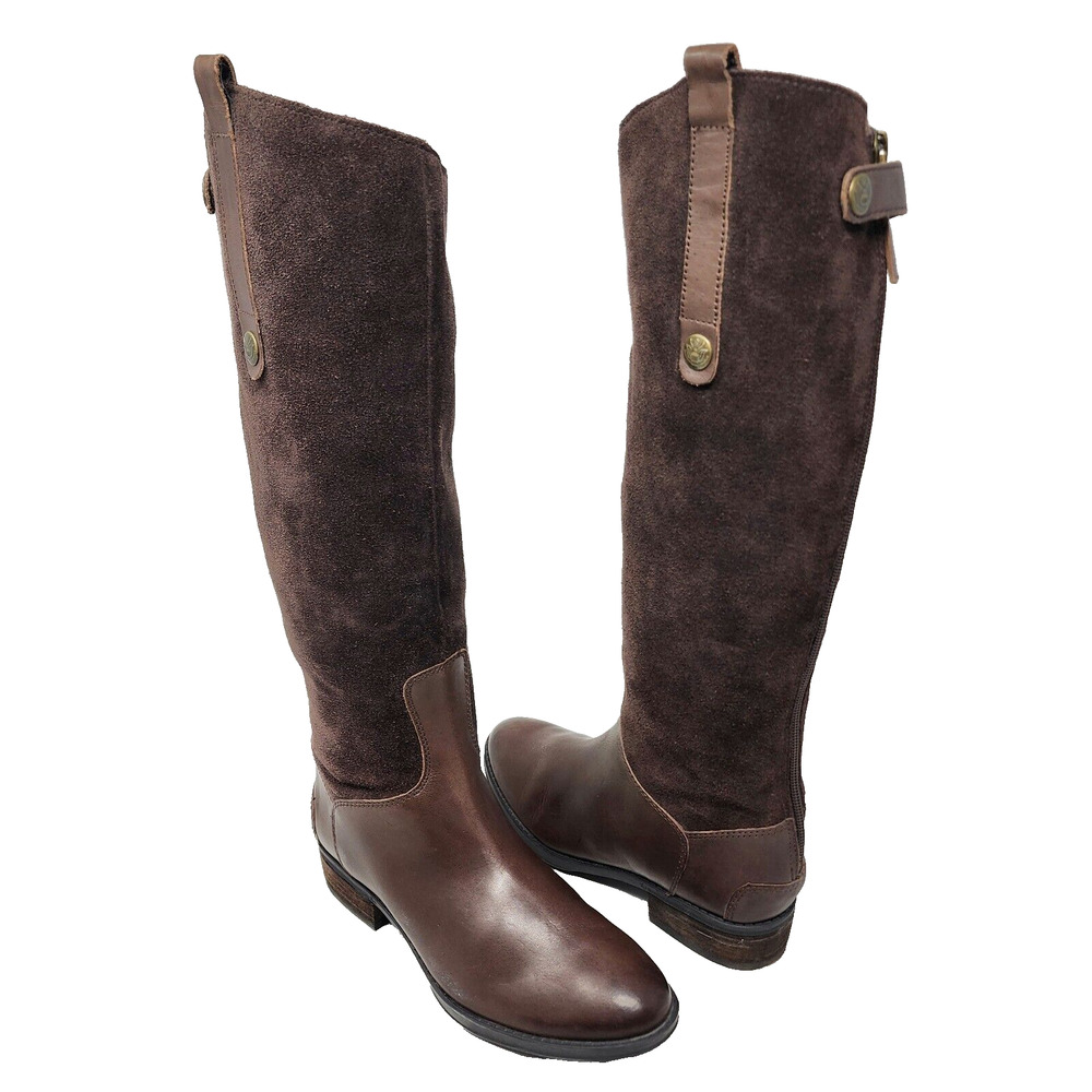 Sam Edelman Riding Boots Women 6M Pembrooke Brown Leather & Suede Full Zip - Picture 2 of 14